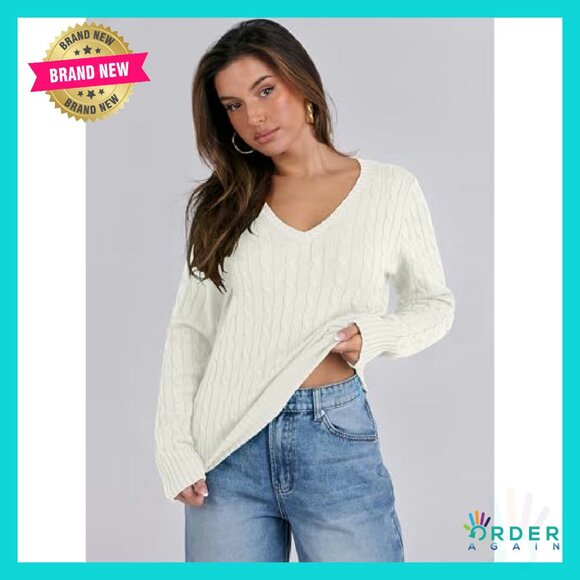 Slim Fit Cable Knit V-Neck Pullover Sweater Fall Fashion Business Casual - Picture 5 of 8